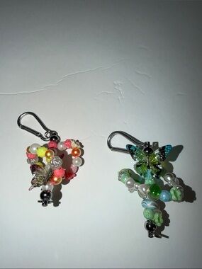Beaded Butterfly Keychain Charm - Green and Pink Options handmade